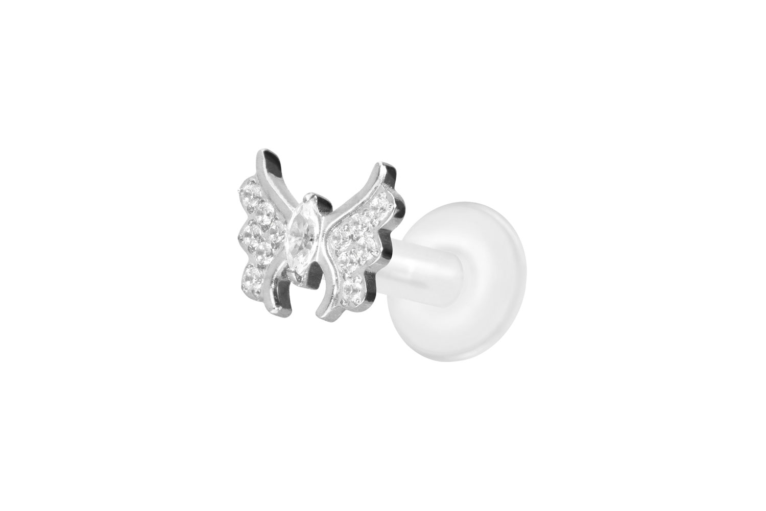 PTFE Labret Piercing mit Innengewinde + Titan-Aufsatz KRISTALLSCHMETTERLING